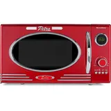 Salco Mikrowelle 2 in 1 – Retro-Style mit Grillfunktion - 23 l Garraum, metallic-rot, 900 W - 12 Funktionen inkl. Auftauen, Grillen & Wärmen, Express-Funktion - inkl. Drehteller & Grillaufsatz