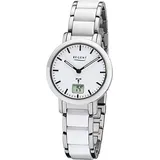 Regent Damen Funkuhr FR-264 Edelstahl, Keramik weiß - Silber