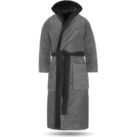 Normani Unisex Baumwoll Bademantel mit Kapuze Izmit in Grau/Schwarz | Gr.: L