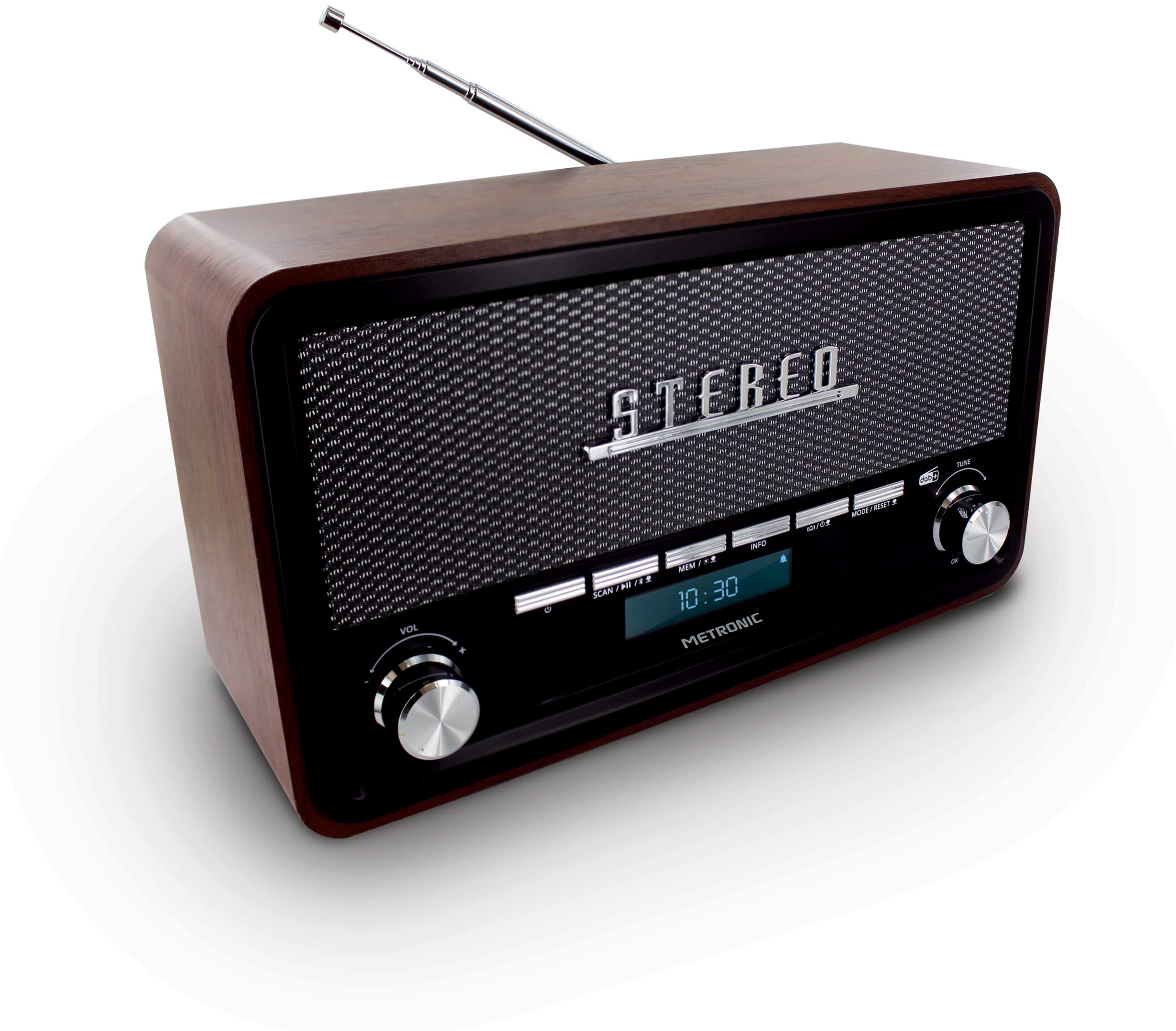 Metronic 477230 Vintage Digitalradio Bluetooth, DAB+ und FM RDS mit Audioeingang, Dual-Alarmfunktion und Dimmer