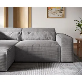 DeLife Eckcouch Cord 2-Sitzer Grau