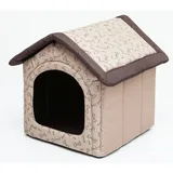 millybo Hundehöhle Hundebett Hundehaus Hundehütte R1-R6 (R2 (44 x 38 cm), beige mit Muster (Knochen))