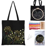dkddsss Sticken für Anfänger Stofftasche Set, DIY Bastelset Erwachsene, Sticken Set Erwachsene, Enthalten Anleitung, Stickrahmen und Stofftasche mit Blumenmuster für Anfänger(Kamille)