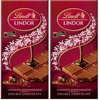 Lindt Schokolade | LINDOR Tafel Double Chocolate | 100g | Feinste Vollmilch-Schokolade mit einer unendlich zartschmelzenden dunklen Füllung | Schokoladentafel | Schokoladengeschenk (Packung mit 2)
