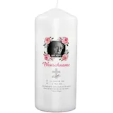 PhotoFancy® - Personalisierte Trauerkerze - Fotokerze mit eigenem Foto/Text bedrucken lassen - Kerze mit Foto-Design: Blumen - 19 cm Höhe
