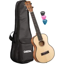 Cascha Tenor Ukulele, Massive Fichtendecke, Solid Top, Hawaii Gitarre Set mit Aquila-Saiten, Zubehör, Tasche und 3 Plektren