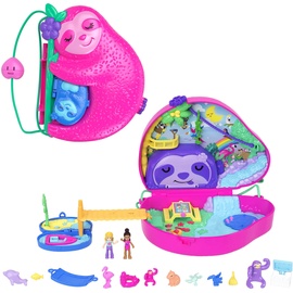 POLLY POCKET Faultierfamilie 2-in-1 Taschenschatulle - Tropisches Abenteuer mit 12 Accessoires, Dschungelspielbereiche und versteckter Strand, für Kinder ab 4 Jahren, HRD40