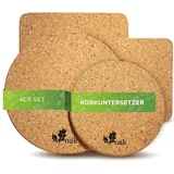 Voak® Topfuntersetzer Korkuntersetzer 4er Set | 2 runde 2 eckige Kork Untersetzer | 100% Natur Kork Made in Portugal | 20 cm und 15 cm | rutschfeste Unterlage Tischset Abwaschbar Hitzebeständig