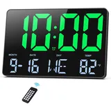 OQIMAX Digitale Wanduhr, 11,5" LED Wecker Digital mit Fernbedienung, Wanduhr Digital mit Uhrzeit, Datum, Woche, Temperatur, Snooze, Helligkeit Regelbar, 12/24 Stunden Wecker für Wohnzimmer Büro