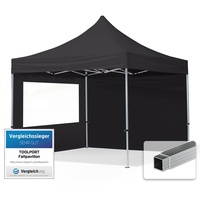 TOOLPORT Faltpavillon 3 x 3 m inkl. 2 Seitenteile 100% wasserdicht schwarz