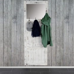 Garderobe Wandgarderobe mit Spiegel Wandhaken 180x65x7cm, Shabby-Look, Vintage ~ weiß