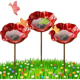 Metall Gartenstecker Vogeltränke, Bienentränke Keramik Blume, Wetterfeste Gartendeko Insektentränke Für Draußen (3PCS)