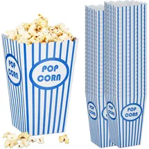 Relaxdays Popcorntüten, 48er Set, gestreift, Retro-Optik, Kino, Filmabend Zubehör, Pappe, Popcornbehälter, blau/weiß
