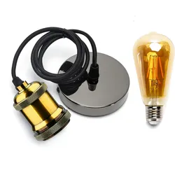 Aigostar E27 Vintage Lampenfassung mit kabel Metall Nostalgie Retro inkl. LED Leuchtmittel Kupfer