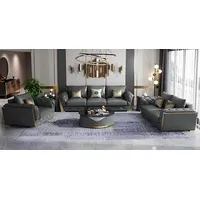 Xlmoebel Polstergarnitur Leder-Sofagarnitur in modernem Design mit komfortabler Polsterung, (3+2+1 Sitzer, 3-tlg., Sofagarnitur 3+2+1 Sitzer), Hergestellt in Europa schwarz