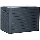 rg-vertrieb Gartenbox Auflagenbox 190L Truhe – Kissenbox Anthrazit in Holz-Optik Woode, UV- & Frostbeständig, Robuste Gartentruhe aus PP Kunststoff, Abschließbar, Maße: 78x44x55 cm