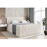 altdecor Boxspringbett mit Matratze Topper, Polsterbett mit Bettkasten VELANTO KING | Beige Casablanca | 140x200