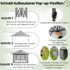 Costway Faltpavillon 4 x 4 m inkl. 4 Seitenteile Grau