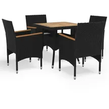 vidaXL 5-tlg. Garten-Essgruppe Poly Rattan und Massivholz Schwarz
