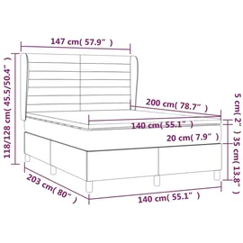 vidaXL Boxspringbett mit Matratze Dunkelgrau 140x200 cm Samt