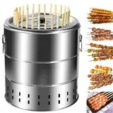 Tragbarer rauchfreier Grill, Edelstahl Holzkohlegrill Schaschlikgrill mit 28 Spießen und Grillrost