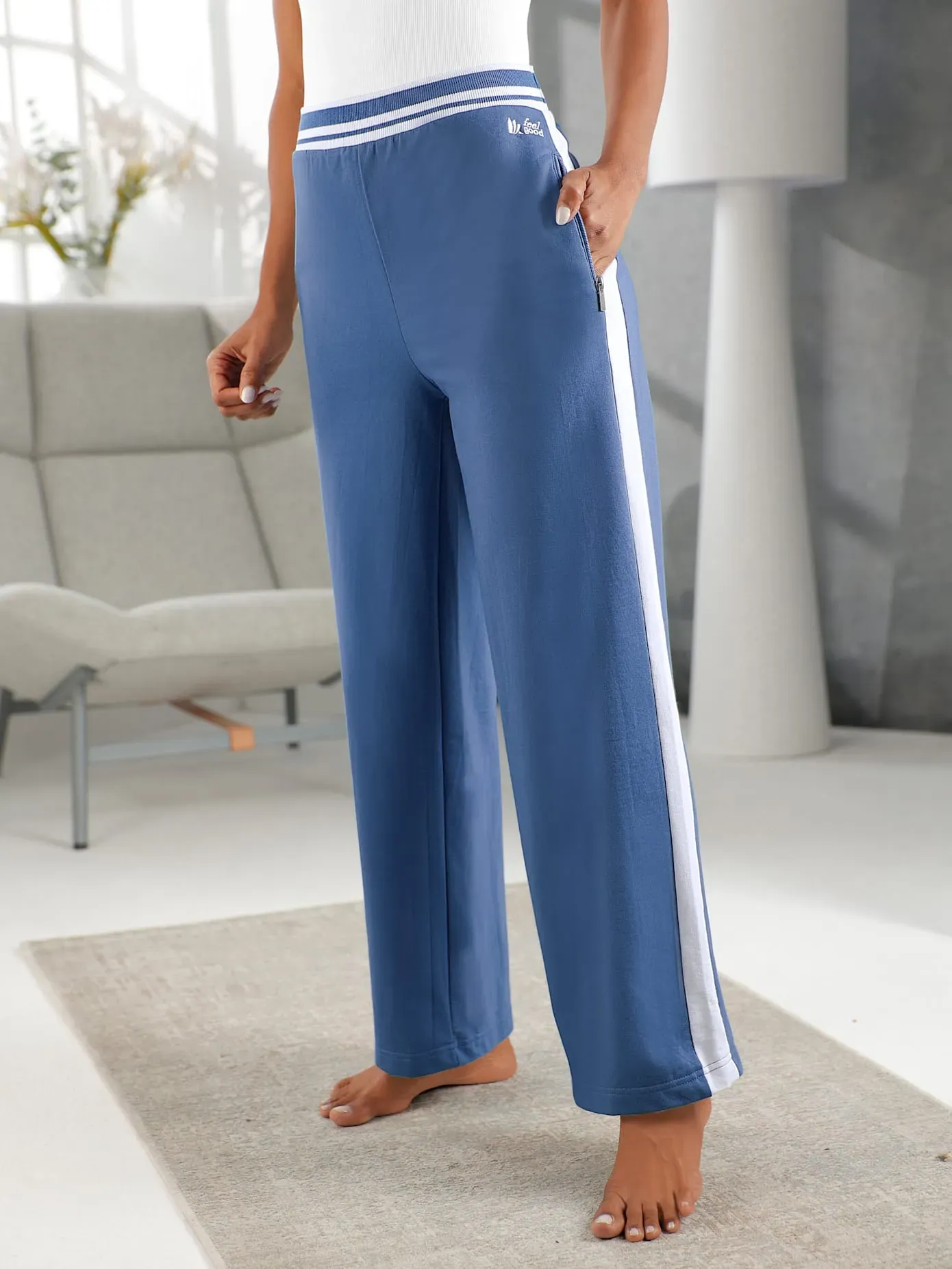 Wellnesshose FEEL GOOD, Damen, Gr. 22/23, Kurzgrößen, blau (mittelblau, weiß), 50% Baumwolle, 50% Polyester, unifarben, Hosen