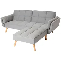 MCW Schlafsofa MCW-K18 mit Ottomane, Couch Sofa Gästebett, Schlaffunktion 218x175cm ~ Stoff/Textil hellgrau