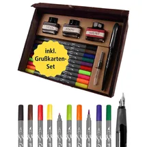 ONLINE USV-Systeme Online Schreibstifte, INSPIRATION LINE - Master Set Schriftkunst Set in Bamboo Box Schönschreibfüller Air Black Calli.Brush Handlettering Fasermaler Grußkarten Set 3x Tintenglas Konverter
