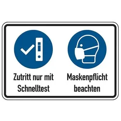 Gebotsschild Schnelltest und Maskenpflicht (Ausführung: Folie)