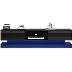 Merax 160 cm Schwarzer Hochglanz-TV-Ständer mit LED-Beleuchtung, 2 Schubladen, geeignet für 60-Zoll-Fernseher, TV-Schränke
