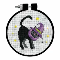 Designworks Ink Design Works Crafts Kreuzstich Stickpackung mit Stickrahmen Schwarze Katze, Zählmuster, Multifarbig