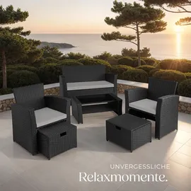 Tectake Modena Rattan Sitzgruppe 5-tlg. schwarz/grau inkl. Schutzhülle