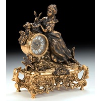 Casa Padrino Luxus Barock Tischuhr Gold / Bronze 28 x H. 35 cm - Handgefertigte Bronze Uhr im Barockstil - Barock Schreibtischuhr - Barock Schreibtisch Deko - Barock Deko Accessoires