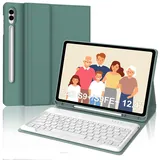 IVEOPPE Samsung Tab S9FE Plus Hülle mit Tastatur 12.4", Tastatur für Galaxy Tab S9+, Bluetooth Magnetisch Abnehmbarer mit QWERTZ Layout Tastatur für Samsung S9+/S9FE+ Tablet, Dunkelgrün