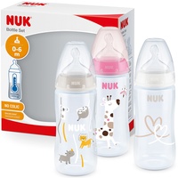 NUK First Choice+ Babyflasche im Set | 0–6 Monate | Temperature Control | 300 ml | Anti-Colic-Ventil | BPA-frei | Trinksauger aus Silikon | 3 Stück | rosa