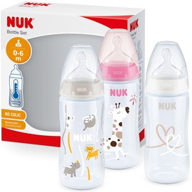 NUK First Choice+ Babyflasche im Set | 0–6 Monate | Temperature Control | 300 ml | Anti-Colic-Ventil | BPA-frei | Trinksauger aus Silikon | 3 Stück | rosa