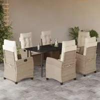 VidaXL 7-tlg. Garten-Essgruppe mit Kissen Beige Poly Rattan