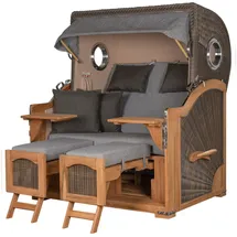 Mr. Deko Strandkorb Komplettset - bene living - Ammersee Grande XL Teak - PE grau - Modell 570 - inkl. Liftersystem