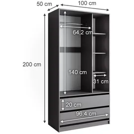 Vicco Kleiderschrank Elmo 100 x 200 x 50 cm Anthrazit