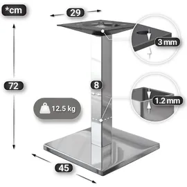 GGM Möbel MM | Bistro Massiv Tisch | Quadratisch | 60 x 60 x 77 cm | Eiche / Edelstahl