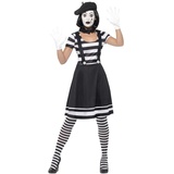 Smiffys Lady Mime Artist Costume, Black, Dress, Collar, Beret, Gloves, Tights & Make-Up, (L)