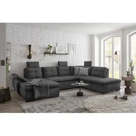 ed exciting design Wohnlandschaft Alija U-Form frei im Raum stellbar, Schlaffunktion, Kopfstützen, grau