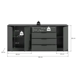 VCM KOPENHAGEN 185 x 79 x 35 cm Anthrazit