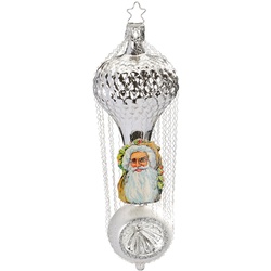 INGE-GLAS® Christbaumschmuck Waffelballon viktorianisch 15,5cm (1-tlg), mundgeblasen silberfarben