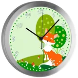 CreaDesign Funkwanduhr Funkuhr, Kinder Wanduhr, Kinderuhr, Kinderzimmer Fuchs (geräuscharmes Uhrwerk) bunt