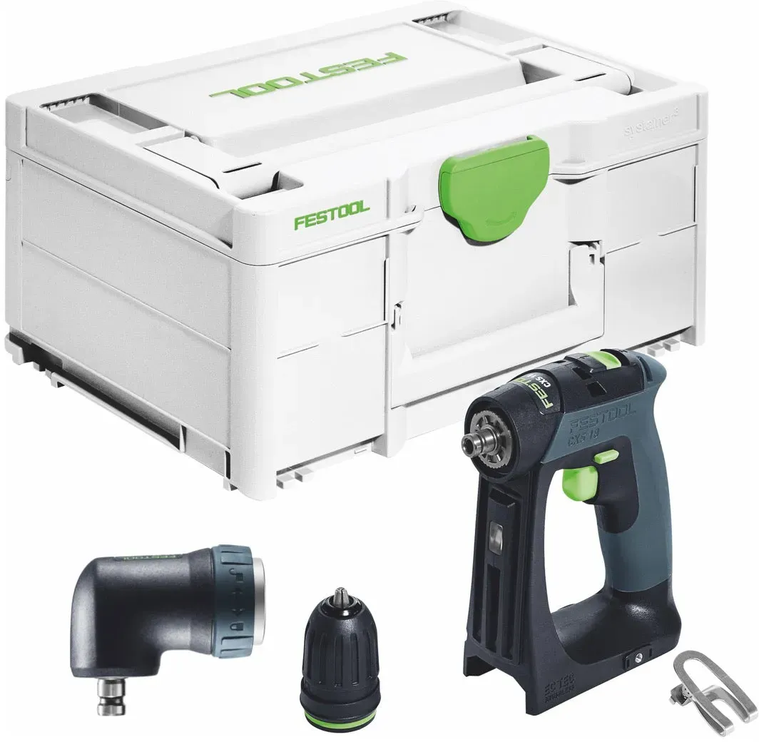 Festool CXS 18-Basic Akku Bohrschrauber 18 V 40 Nm Brushless + Winkelvorsatz + Systainer - ohne Akku, ohne Ladegerät