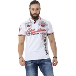 Poloshirt CIPO & BAXX, Herren, Gr. S, weiß, Single Jersey, Obermaterial: 95% Baumwolle, 5% Elasthan, bedruckt, modisch, slim fit, Kurzarm, Shirts
