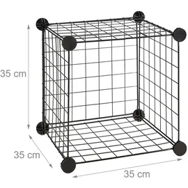 Relaxdays Steckregal Drahtgitter, 9 Fächer, DIY-Regalsystem Metall, offenes Würfelregal, Fächergröße 35 x 35 cm, schwarz