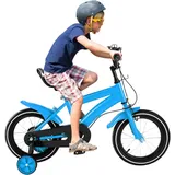 HauTour Kinderfahrrad, 14 Zoll Kinderfahrrad Höhenverstellbar Kinderfahrrad mit Hilfsrad 3-5 Jahre Leichtes Schnellmontagerad Für Jungen Kinder