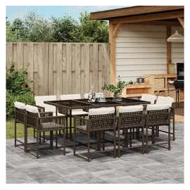vidaXL 11-tlg. Garten-Essgruppe mit Kissen Braun Poly Rattan
